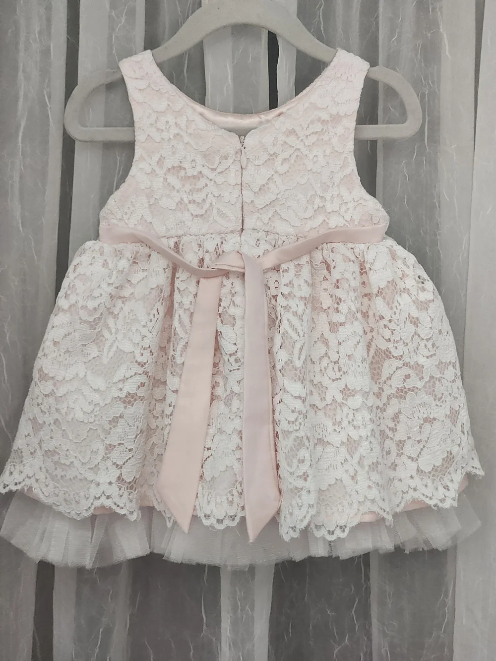 American Princess Pale Pink Lace Pearl-Trim Dress, S-18mons, EPreLC